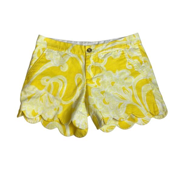Lilly Pulitzer Yellow Floral Textured Scalloped Buttercup Shorts Women's Size 00 - Picture 3 of 10